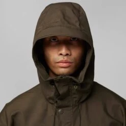Fjallraven Men's Kaipak Waterproof Jacket -Outdoor Research Store Fjallraven Men s Kaipak Jacket Model Hood Up Close