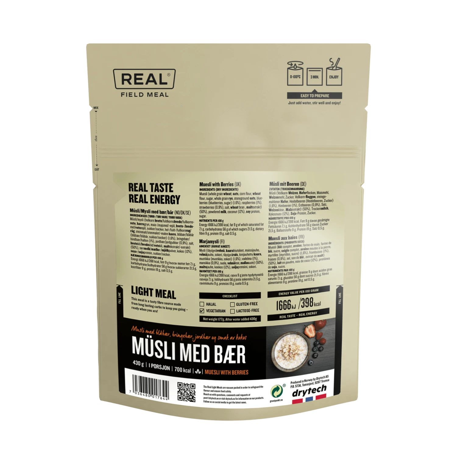 Real Turmat (Field Meal) Muesli With Berries (700kcal) 2 Real Turmat (Field Meal) Muesli With Berries (700kcal) - Image 2