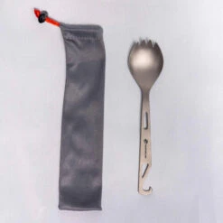 FlipFuel Titanium Spork -Outdoor Research Store flipfuel titanium spork matte silver close up side by side