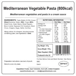 Expedition Foods Mediterranean Vegetable Pasta -Outdoor Research Store mediterranean vegetable pasta 800kcal v7 label 01