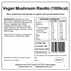 Expedition Foods Vegan Mushroom Risotto -Outdoor Research Store vegan mushroom risotto 1000kcal v2 label