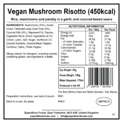 Expedition Foods Vegan Mushroom Risotto -Outdoor Research Store vegan mushroom risotto 450kcal v2 label